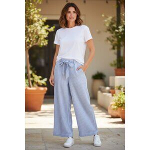 Beach Lunch Lounge Striped Linen Pants Blue Size XL